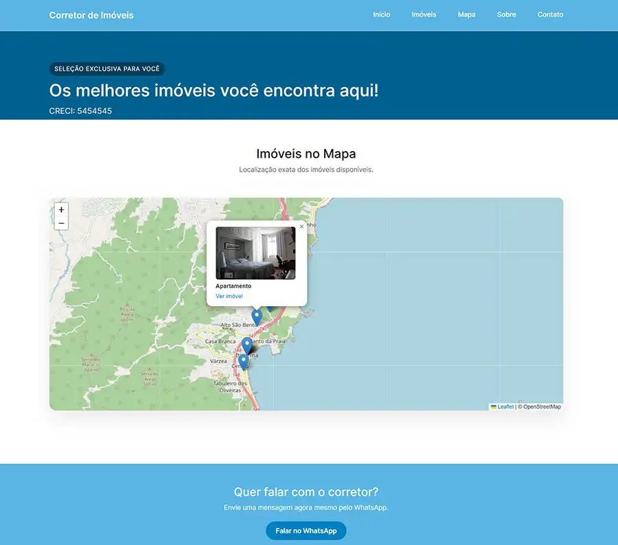 Listagem de imóveis no site profissional